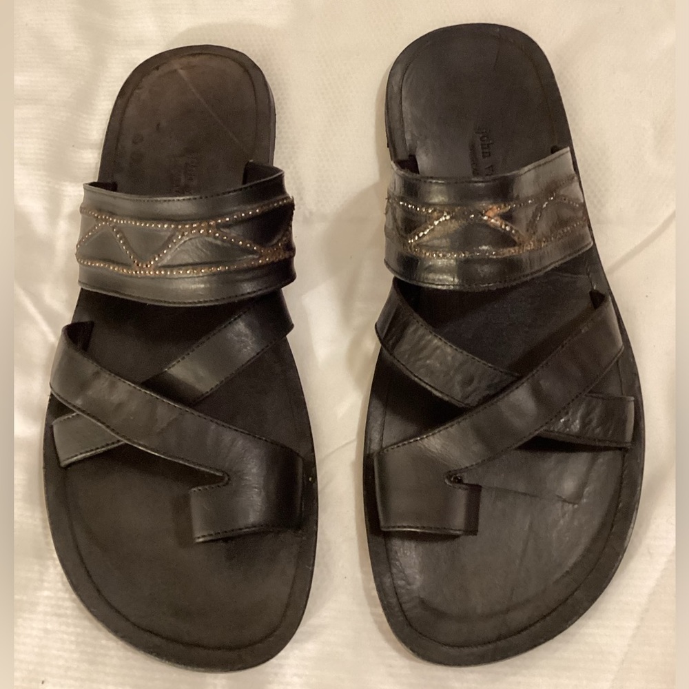 Black Leather John Varvatos Cross Toe Sandals